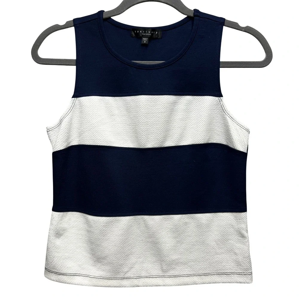 Sanctuary Tank‎ Top Womens S Blue White Colorblock Minimalist Preppy